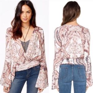 Free People ASO Fiona Bell Surplice Paisley Bohemian Sleeve Wrap Top Blouse SZ M